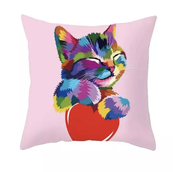 Kitty Cat Design Multi Color Colorful Accent Pillowcase Zippered Cover - Picture 1 of 6